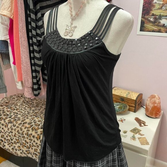 Y2K Black Beaded Strappy Tank Top - Picture 3 of 6